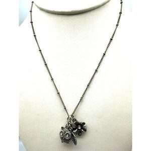 Vintage VCLM Silver Tone Chain Charms Necklace, Owl, Flower, Leaf